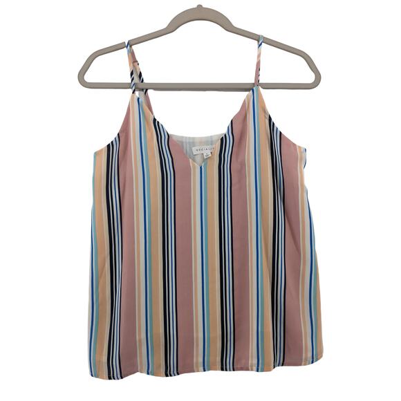 Socialite Striped Camisole Small Pink Layering V Neck Lined Spaghetti Straps Top - Picture 10 of 10